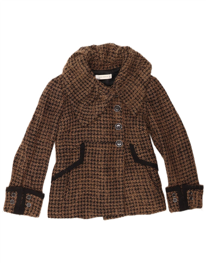 Zara Γυναικείο μπουφάν blazer UK 16 μεγάλο καφέ μαλλί Houndstooth