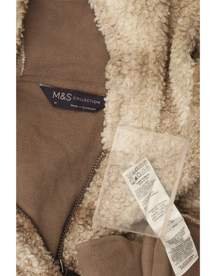 Marks & Spencer γυναικείο φερμουάρ με λαιμόκοψη φλις βραχίονα UK 14 μεσαίο καφέ Check