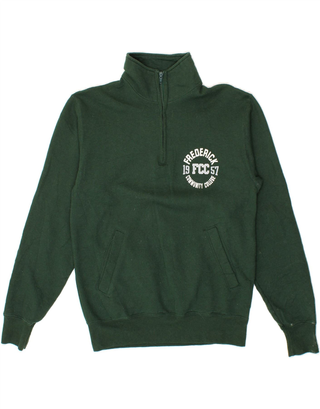 CHAMPION Mens Graphic Zip Neck Sweatshirt Jumper Small Green Vintage Champion and Second-Hand Champion from Messina Hembry 