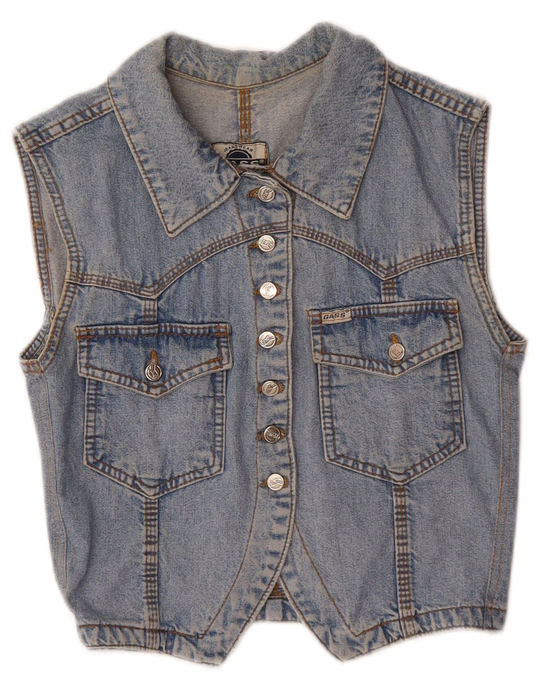 Vintage Γυναικείο Crop Τζιν Γιλέκο UK 12 Medium Blue