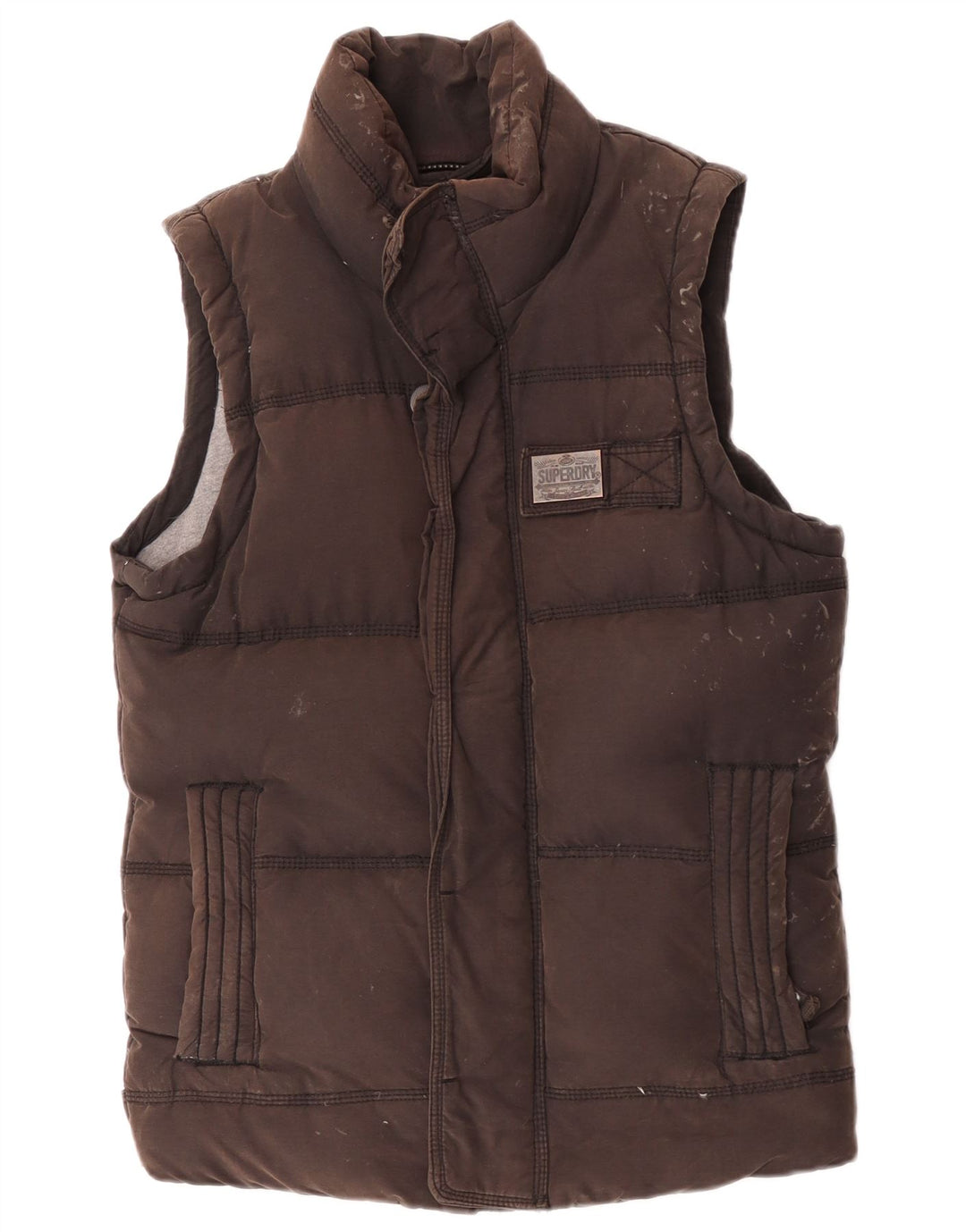 Superdry Γυναικεία padded Gilet UK 36 Small Brown Βαμβακερό