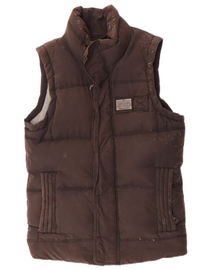 Superdry Γυναικεία padded Gilet UK 36 Small Brown Βαμβακερό