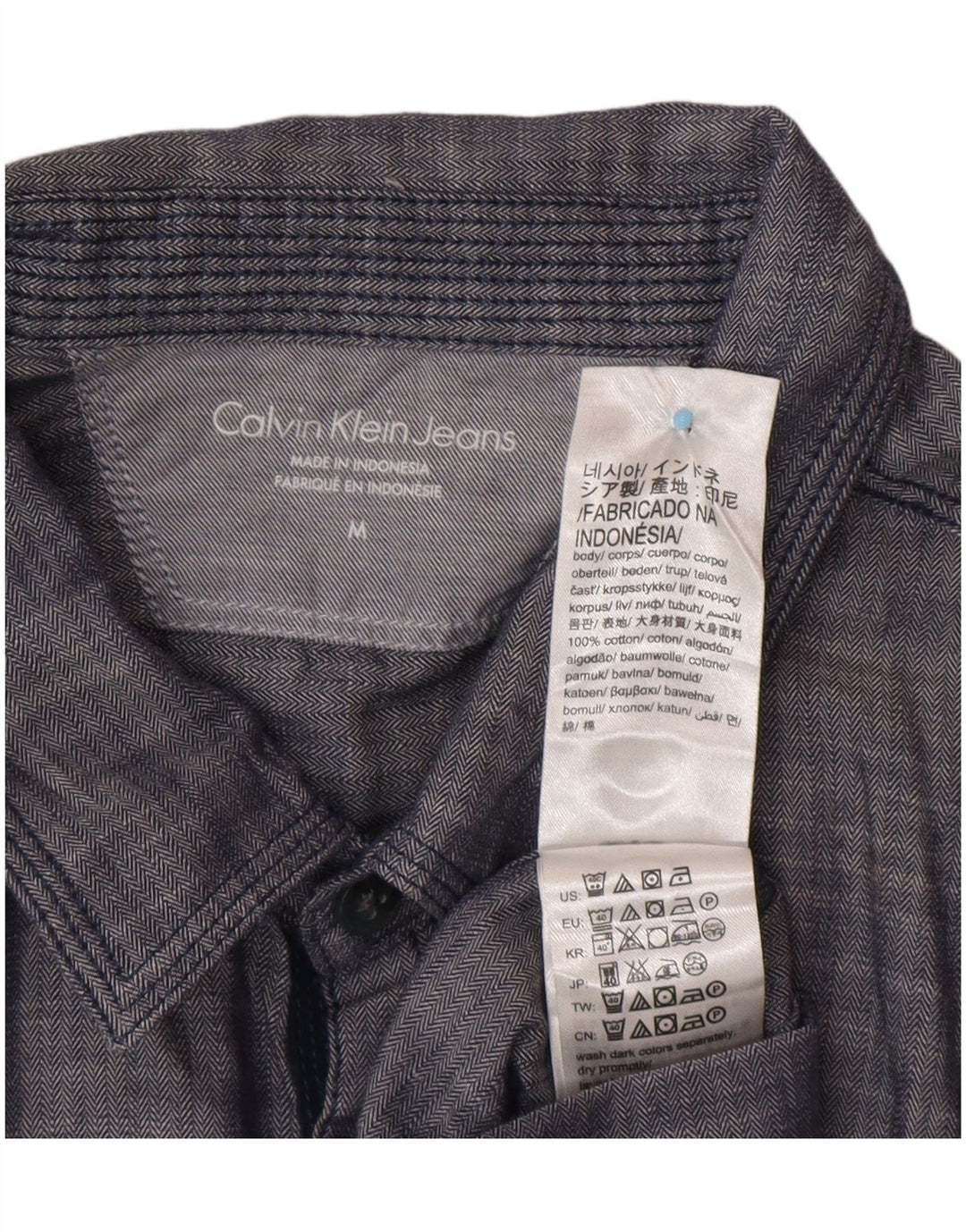 Ανδρικό κοντομάνικο πουκάμισο CALVIN KLEIN JEANS Μεσαίο μπλε ναυτικό ψαροκόκκαλο