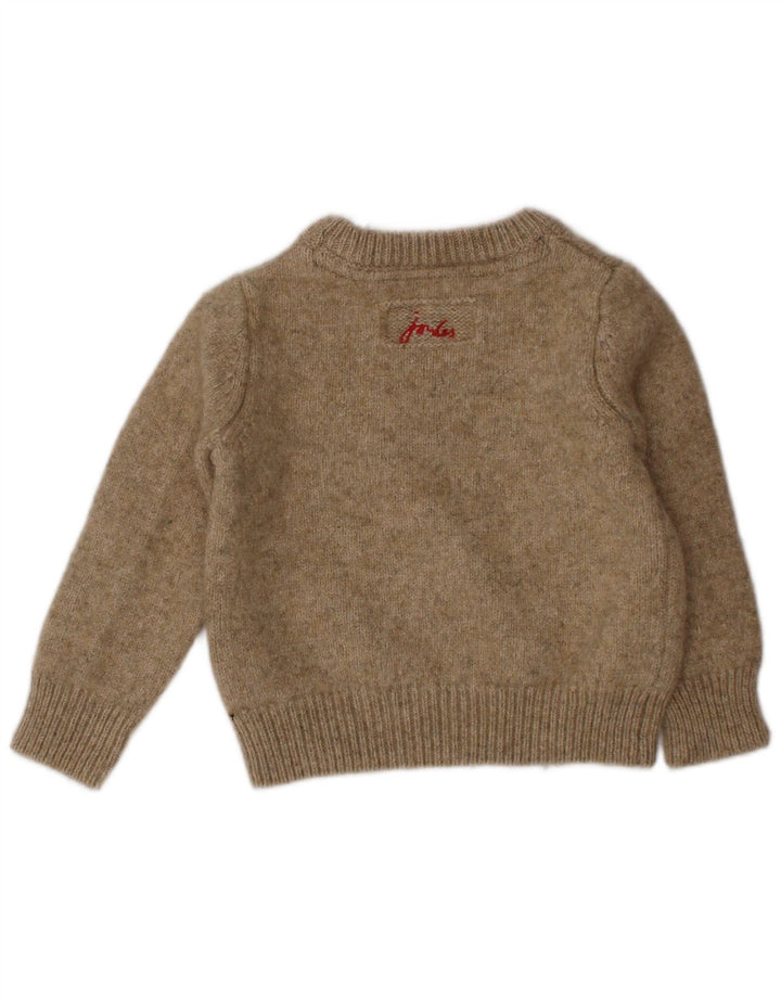 JOULES Girls Graphic Boat Neck Jumper Sweater 2-3 Years Beige Lambswool