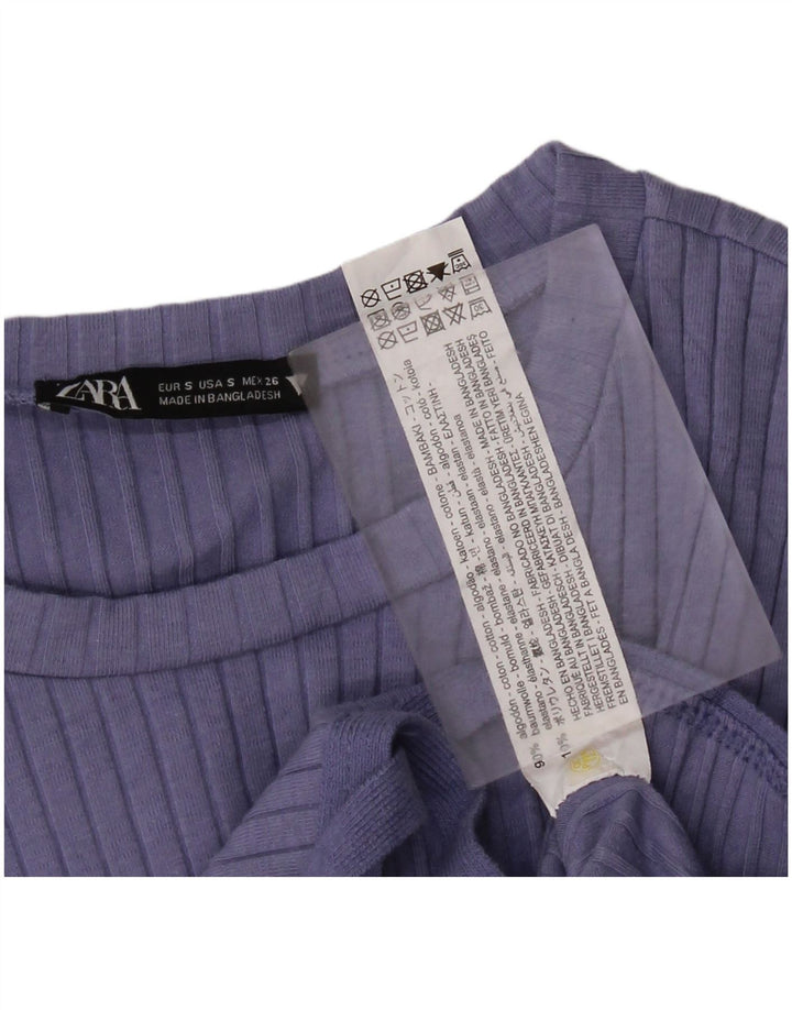 Zara Γυναικείο Crop Top Μακρυμάνικο UK 10 Small Blue βαμβακερό