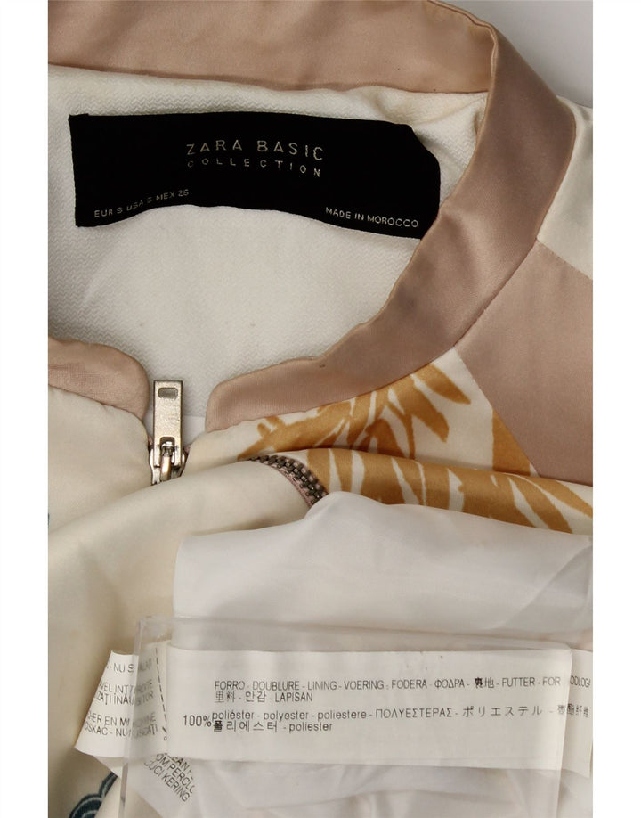 Zara Γυναικείο Bomber Jacket UK 10 Small White Floral Polyester