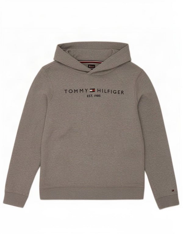 Tommy Hilfiger Boys Graphic Hoodie Jumper 13-14 Years Grey Cotton