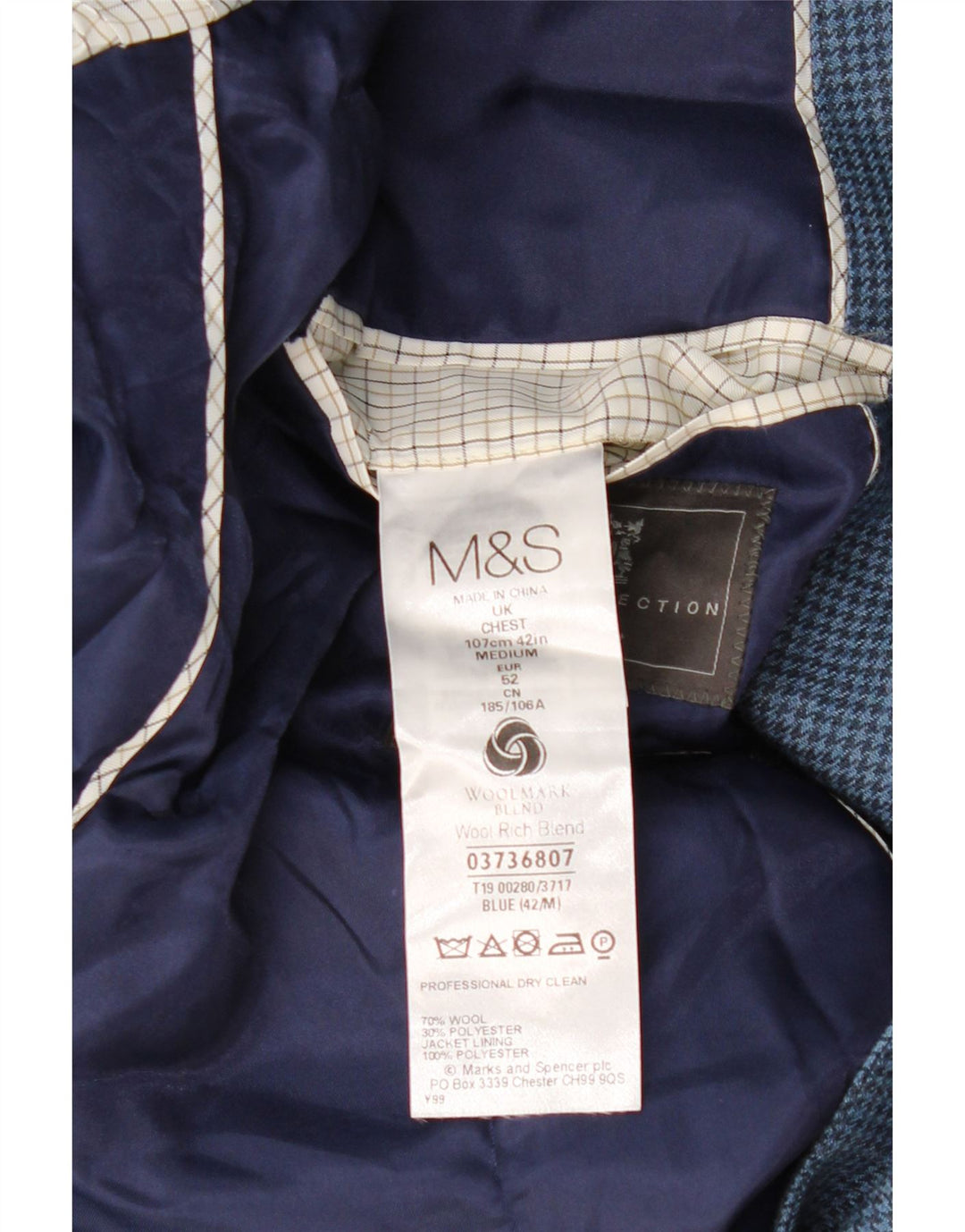 MARKS & SPENCER Ανδρικό σακάκι μπλέιζερ με 2 κουμπιά EU 52 XL Navy Blue Houndstooth