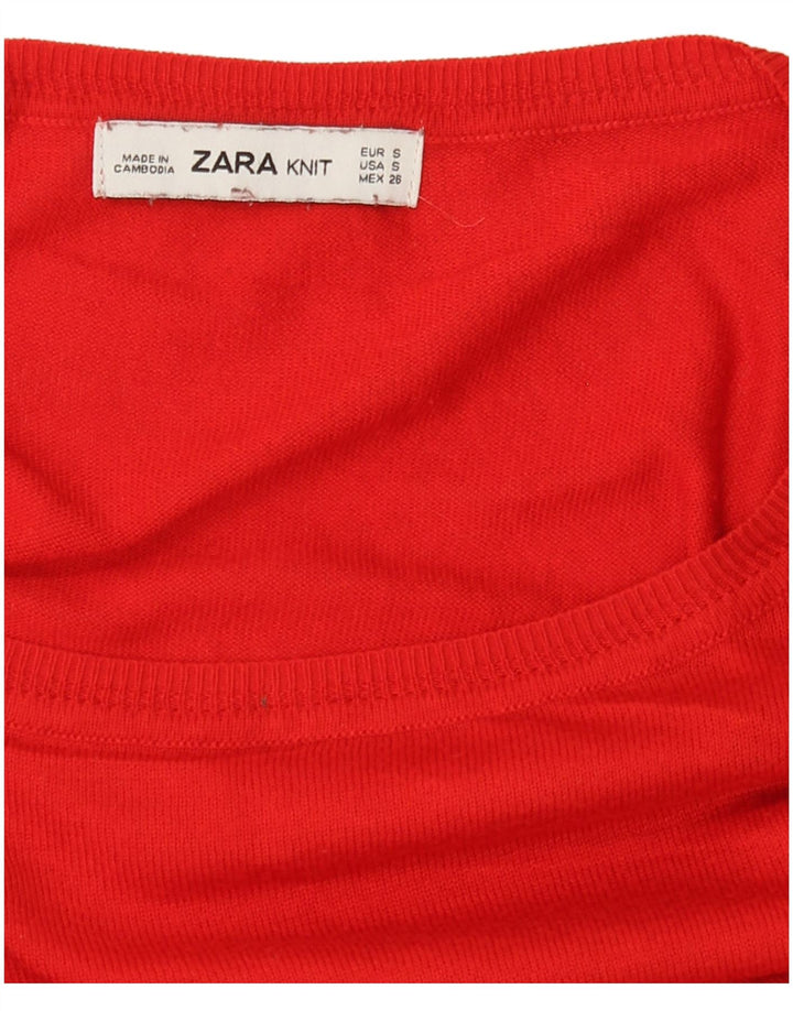 Zara Γυναικείο πουλόβερ με λαιμόκοψη μεγάλου μεγέθους UK 10 Small Red