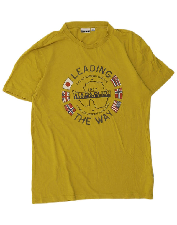 Napapijri Mens Graphic T-Shirt Top Large Yellow Cotton
