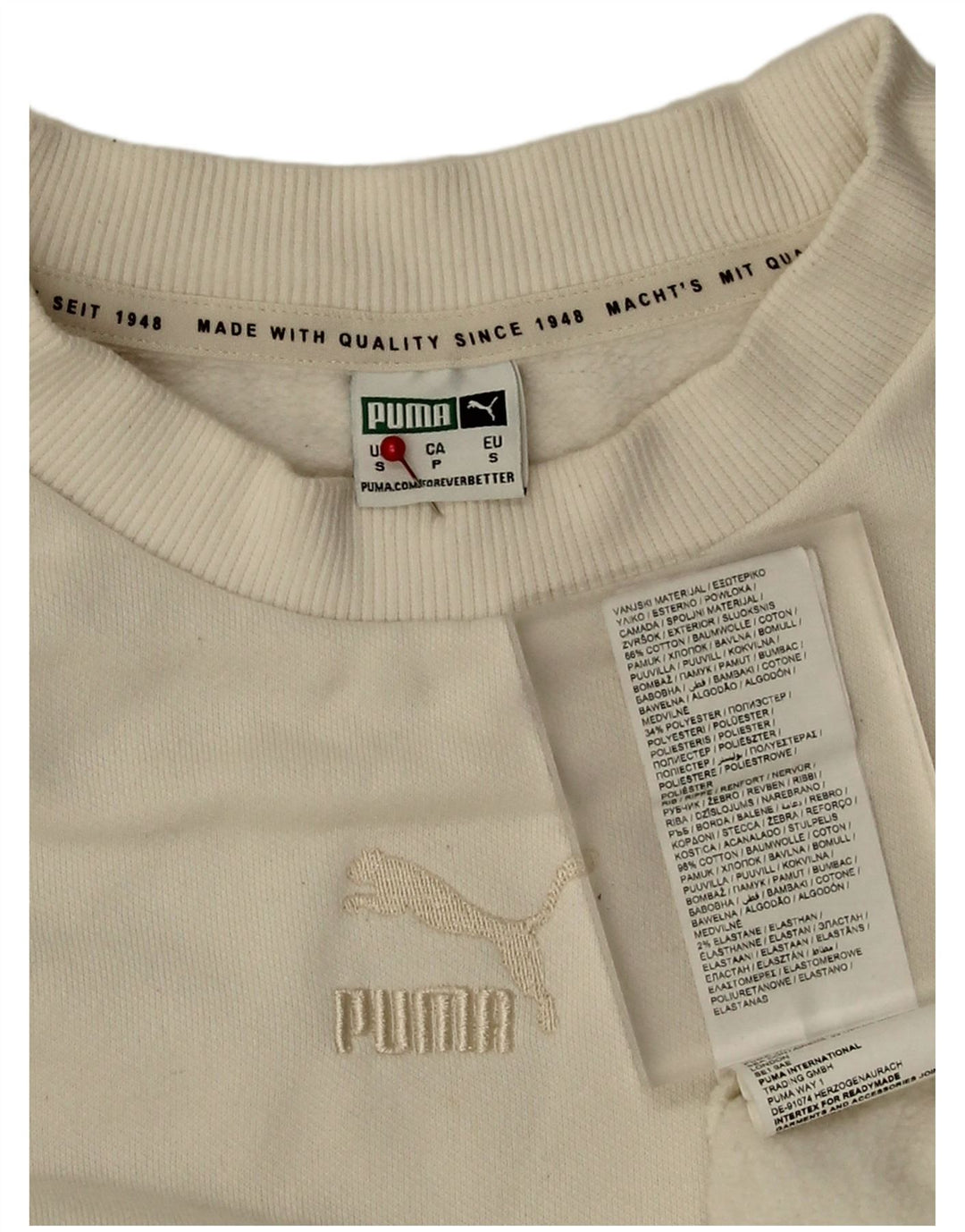 Puma Γυναικεία φούτερ υπερμεγέθη Jumper UK 10 Small White Βαμβακερό