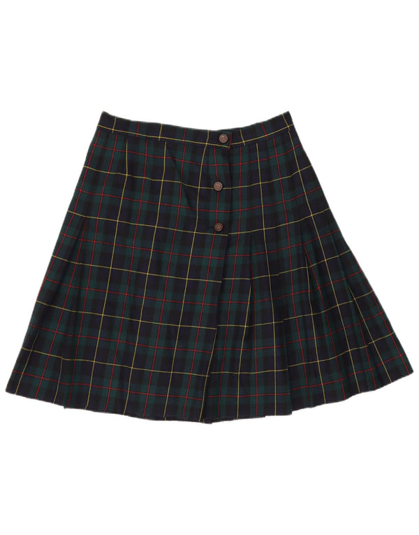 Vintage γυναικεία ψηλόμεση πλισέ φούστα UK 16 Large W30 Green Check