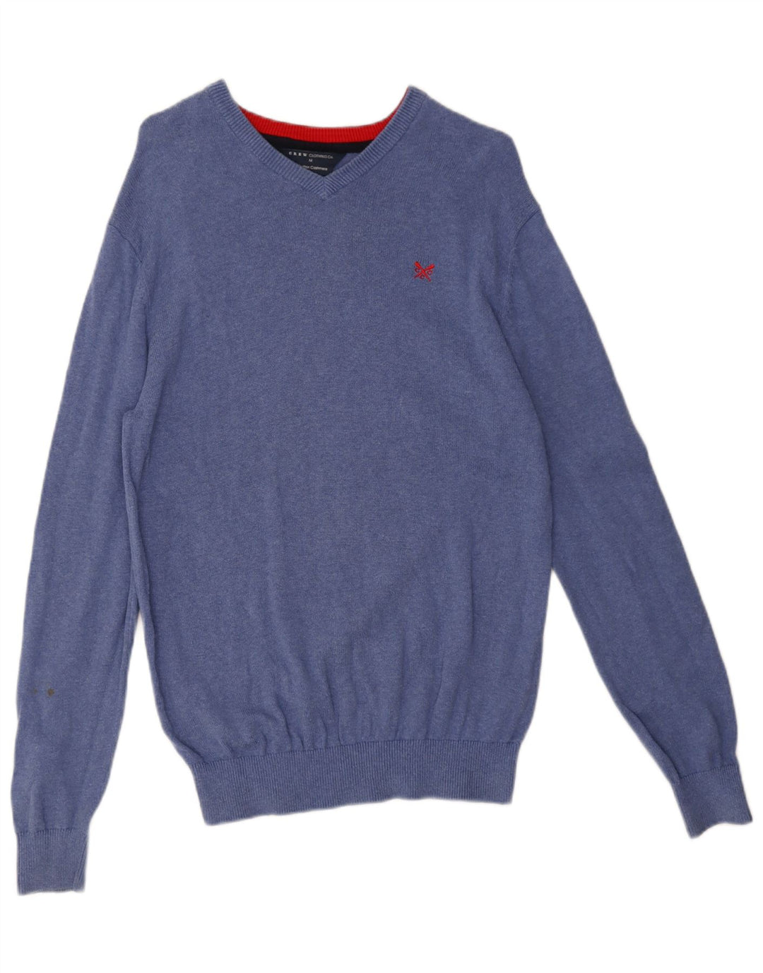 Crew Clothing Ανδρικό πουλόβερ με λαιμόκοψη σε μεσαίο μπλε βαμβακερό