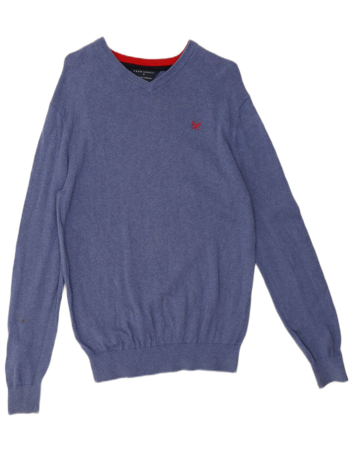 Crew Clothing Ανδρικό πουλόβερ με λαιμόκοψη σε μεσαίο μπλε βαμβακερό