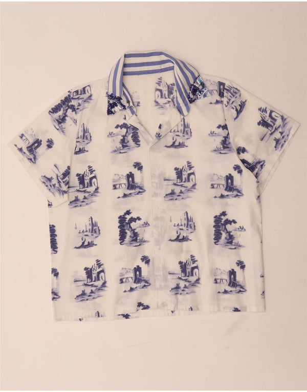 Vintage Γυναικεία Abstract Pattern Μπλούζα Top UK 16 Large White
