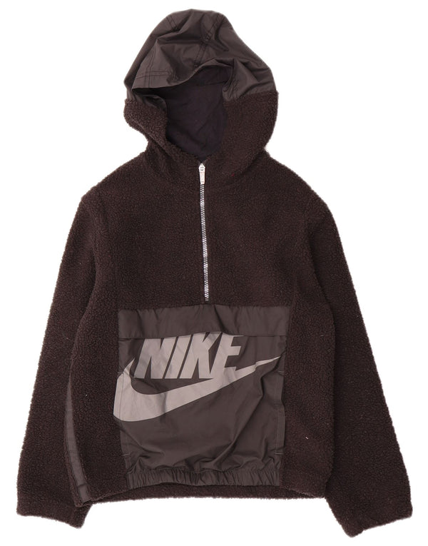 Nike Boys Graphic Zip Neck Fleece Jumper 10-11 Years Medium Black Polyester