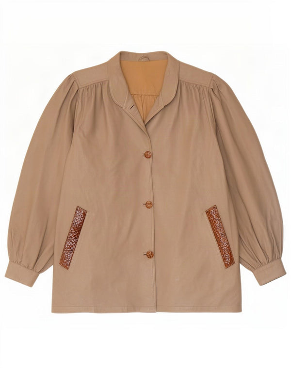 Lavorazione Artigiana Γυναικείο Δερμάτινο Μπουφάν UK 14 Medium Beige Animal Print