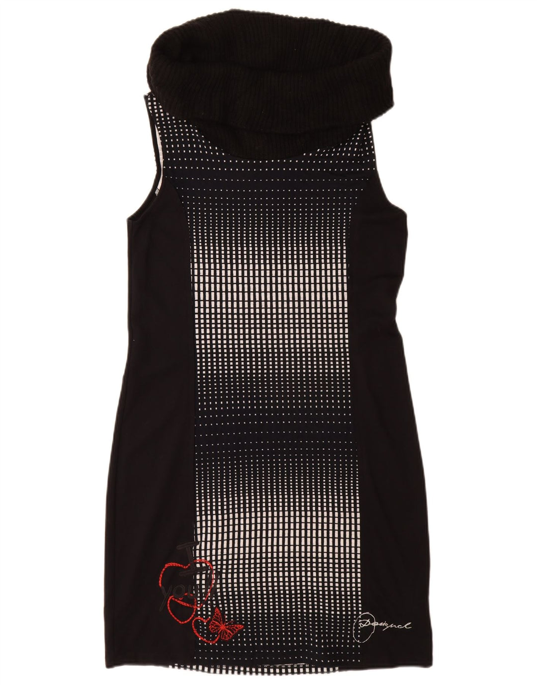 Desigual γυναικείο φόρεμα με ρολό λαιμόκοψη UK 14 μεγάλη μαύρη γεωμετρική βισκόζη