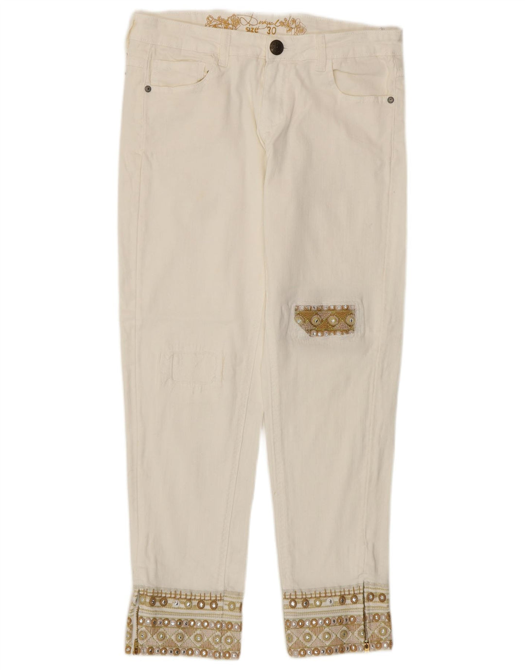 Desigual Γυναικείο Tapered Jeans W30 L27 Λευκό βαμβακερό
