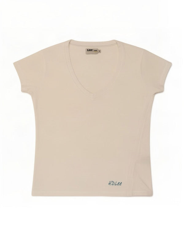 Lee Γυναικείο T-Shirt Top UK 12 μεσαίο λευκό βαμβακερό