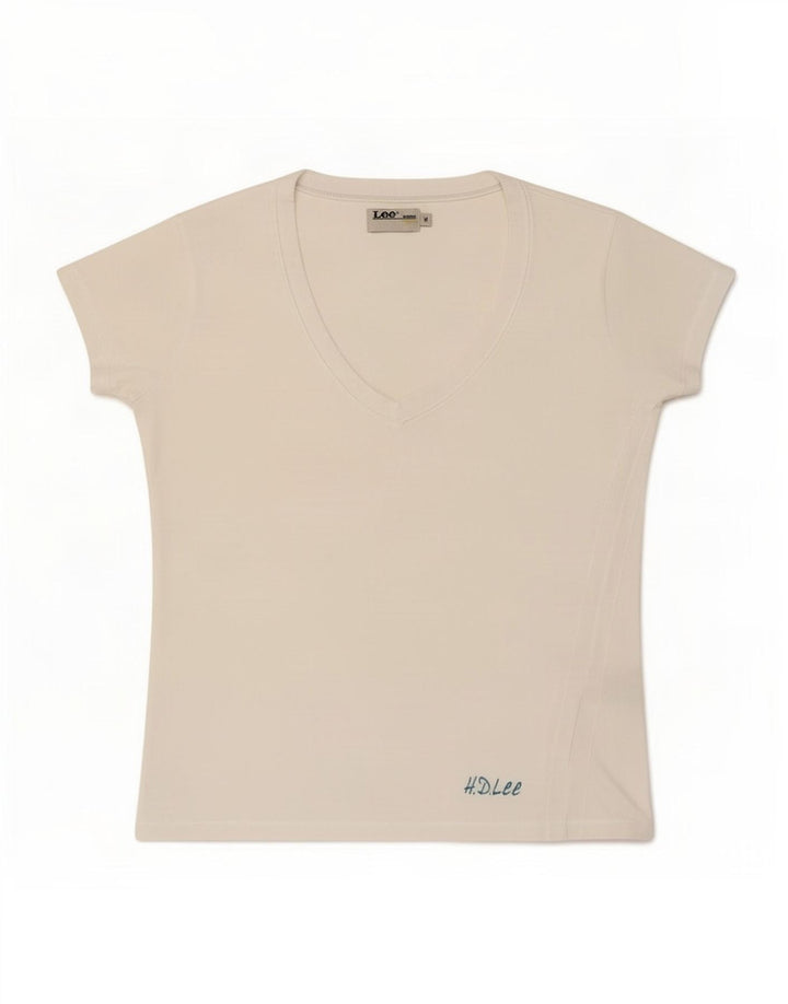 Lee Γυναικείο T-Shirt Top UK 12 μεσαίο λευκό βαμβακερό
