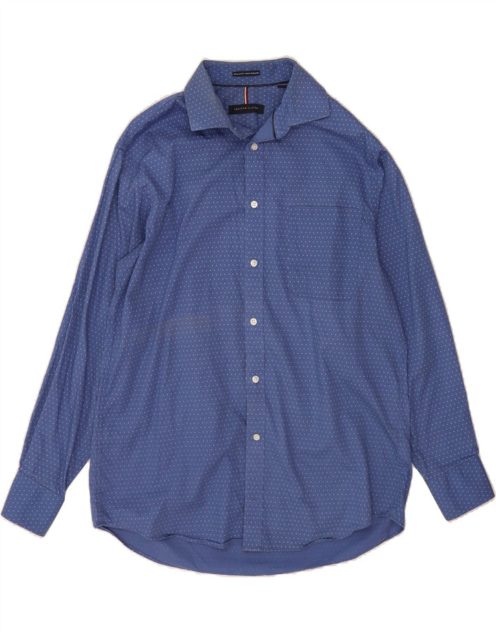 TOMMY HILFIGER Mens Regular Fit Shirt Size 16 Large Blue Spotted Cotton Vintage Tommy Hilfiger and Second-Hand Tommy Hilfiger from Messina Hembry 