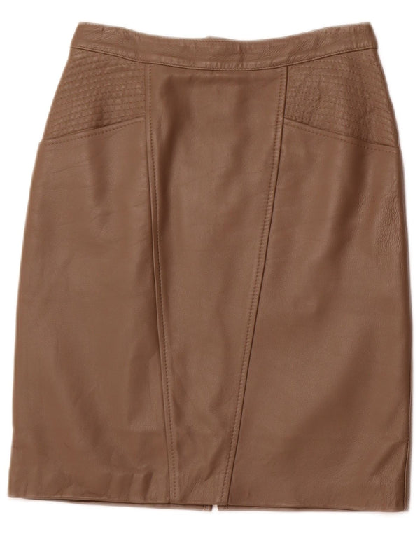 VINTAGE Γυναικεία Ψηλόμεση Δερμάτινη Φούστα IT 42 Medium W26 Καφέ Δερμάτινη