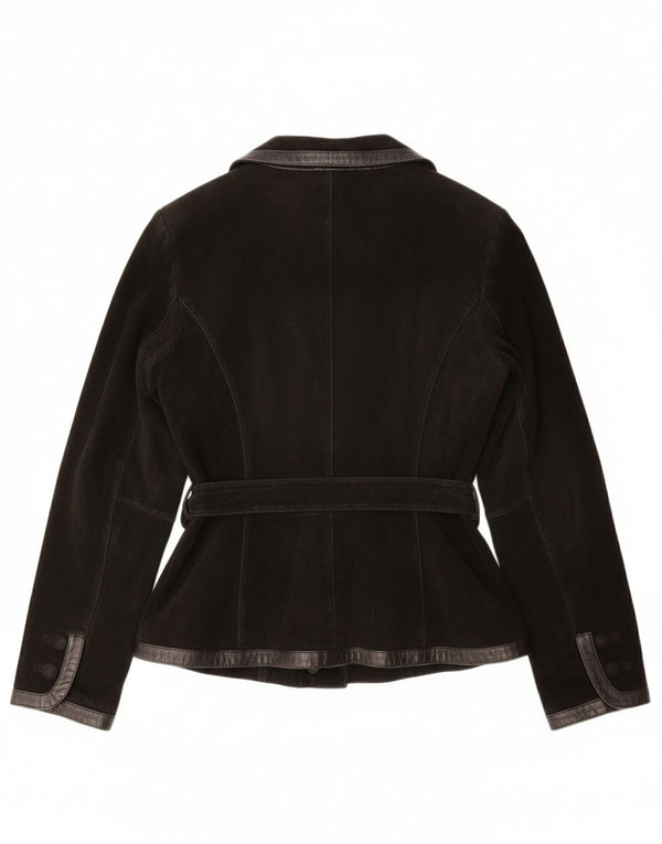 VINTAGE Γυναικείο Suede Jacket UK 12 Medium Black Leather