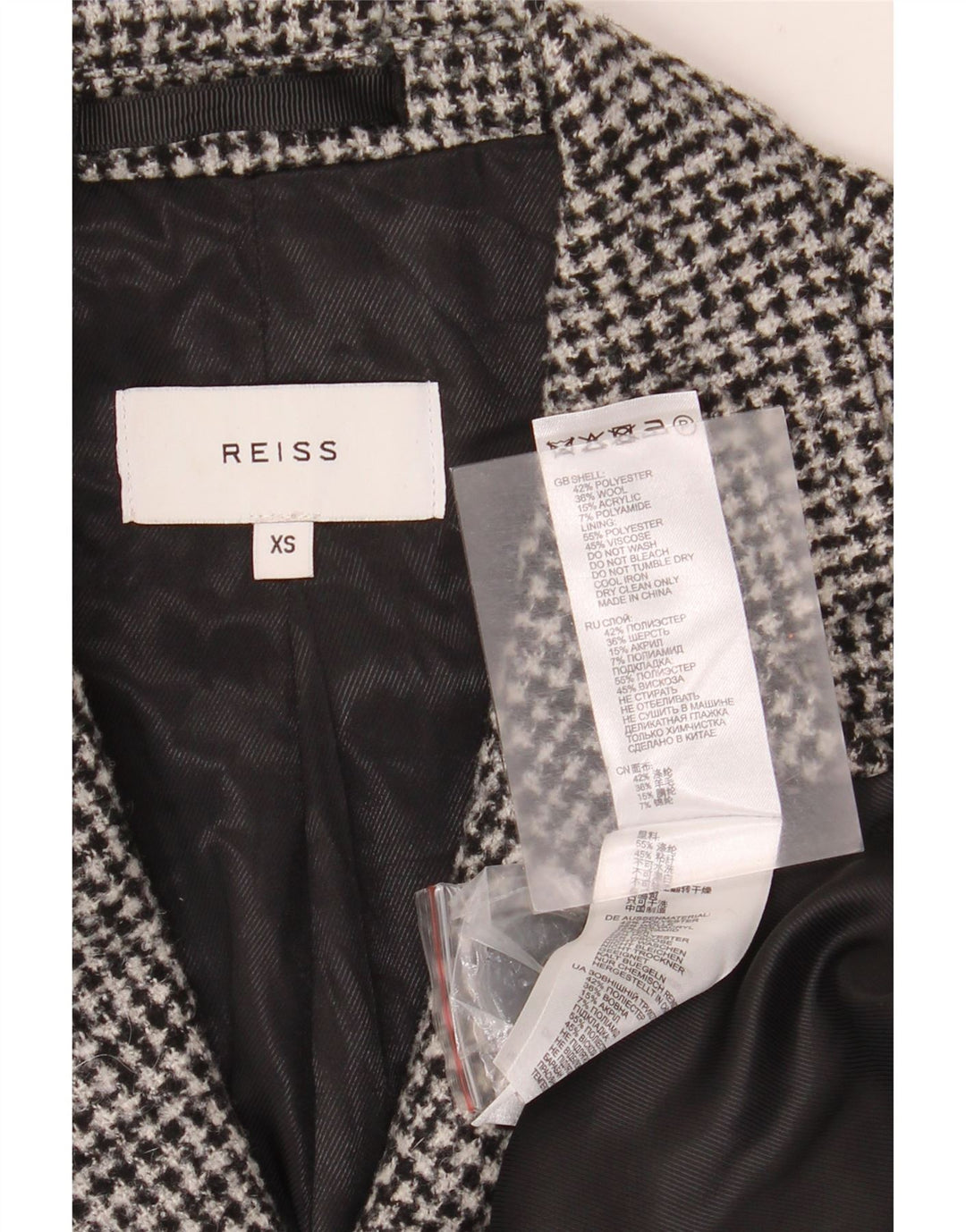 Ανδρικό πανωφόρι Reiss UK 34 XS Grey Houndstooth Πολυεστέρας