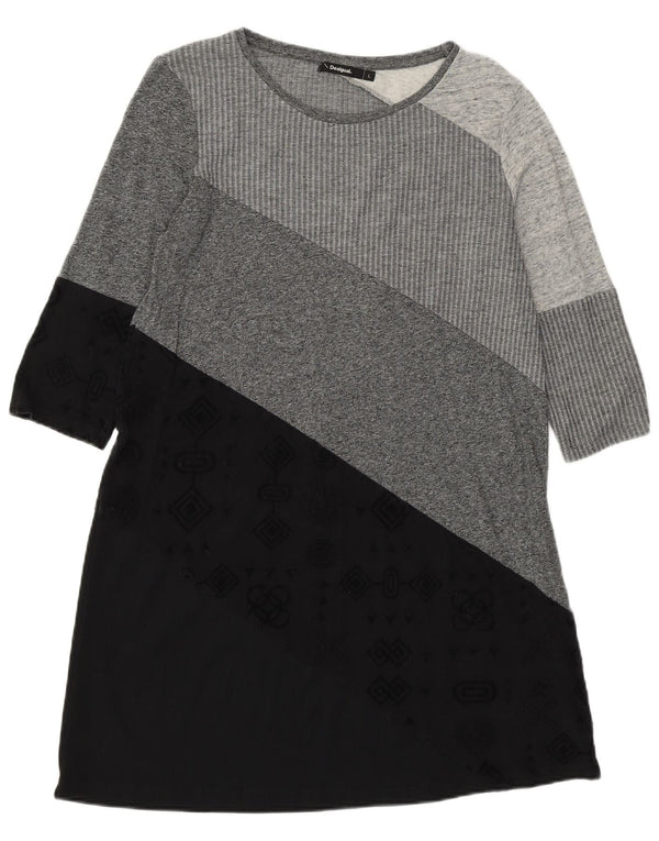 Desigual γυναικείο φόρεμα 3/4 με μανίκια UK 14 Large Grey Colourblock