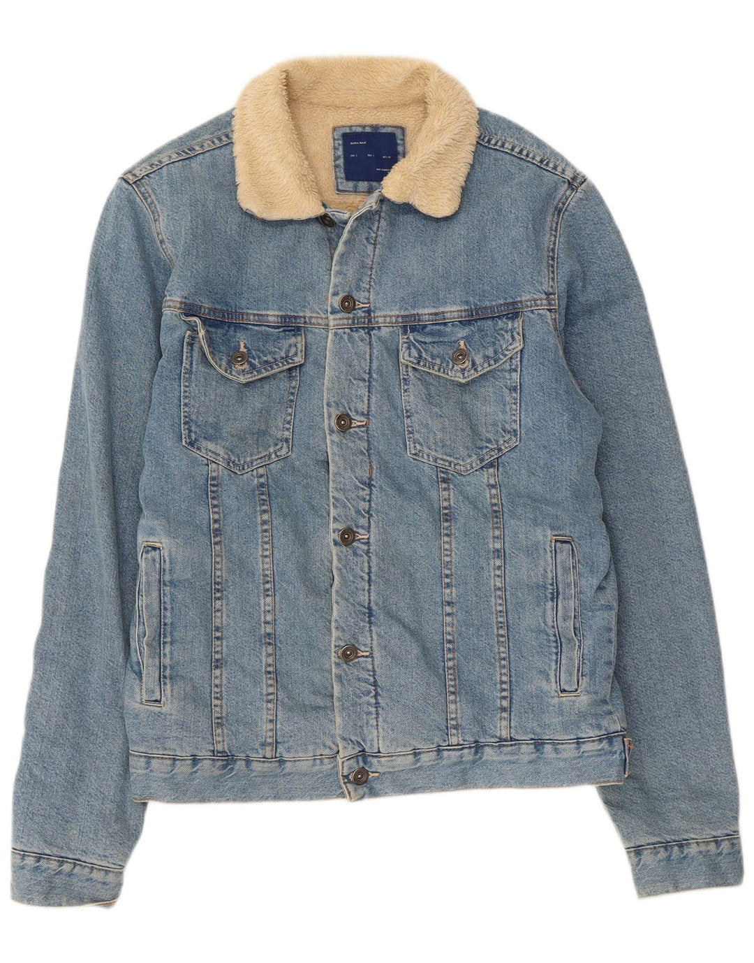 Zara Mens Sherpa Τζιν Μπουφάν UK 40 Large Blue Cotton