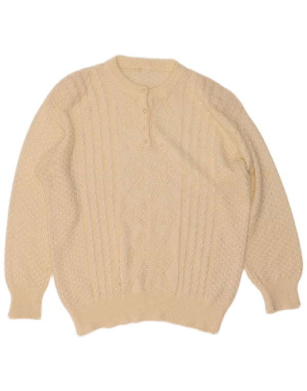 Vintage γυναικείο πουλόβερ με λαιμό με κουμπιά UK 16 Large Off White