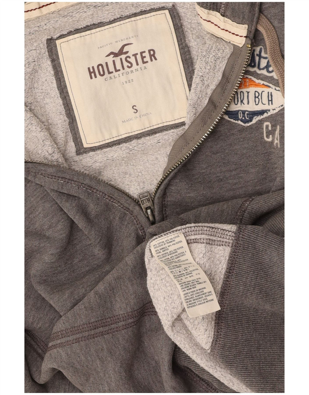 HOLLISTER Γυναικείο πουλόβερ με κουκούλα με φερμουάρ UK 10 μικρό γκρι βαμβακερό