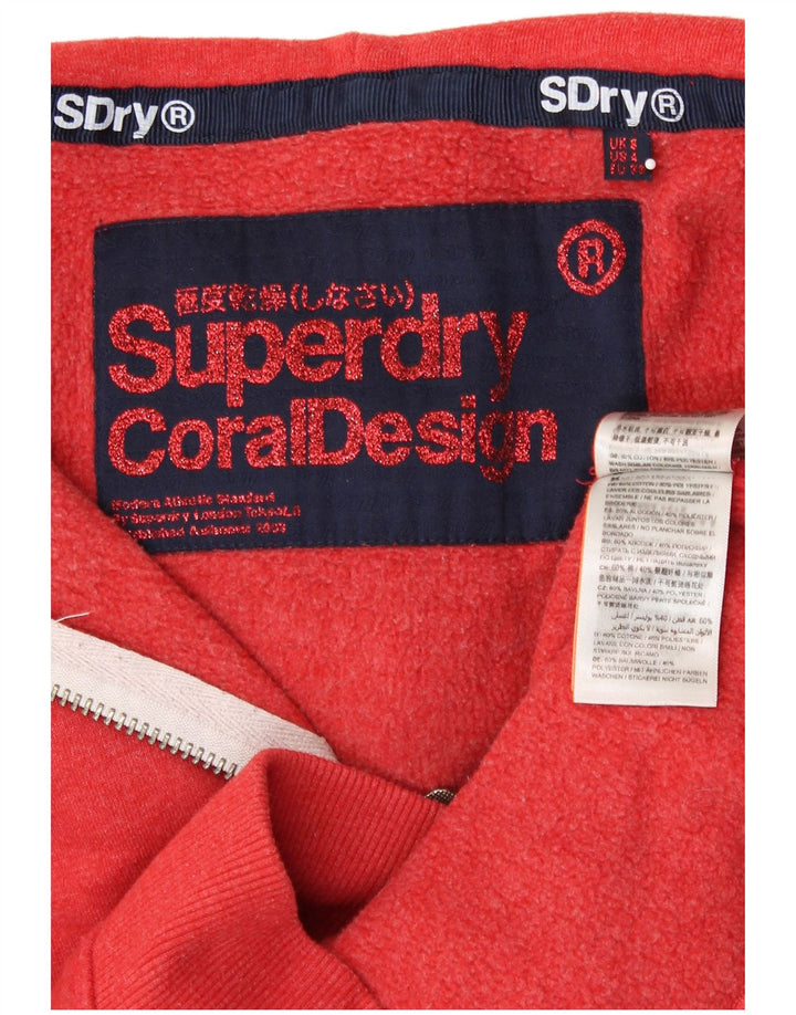 SUPERDRY Γυναικείο πουλόβερ με κουκούλα με φερμουάρ UK 8 μικρό πορτοκαλί βαμβακερό