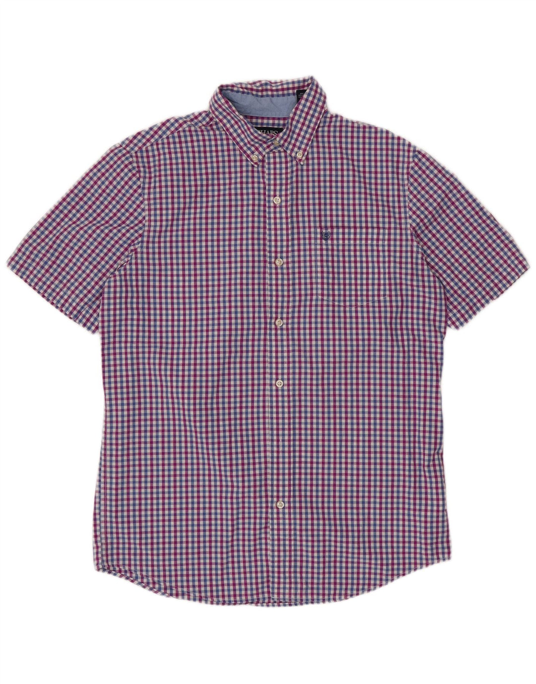 CHAPS Ανδρικό κοντομάνικο πουκάμισο Easy Care Μεσαίο μπλε βαμβακερό Gingham