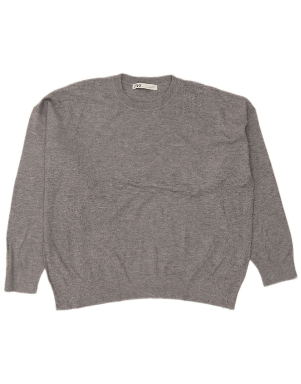 Zara γυναικείο πουλόβερ υπερμεγέθη Crew Neck Jumper UK 16 Large Grey Flecked