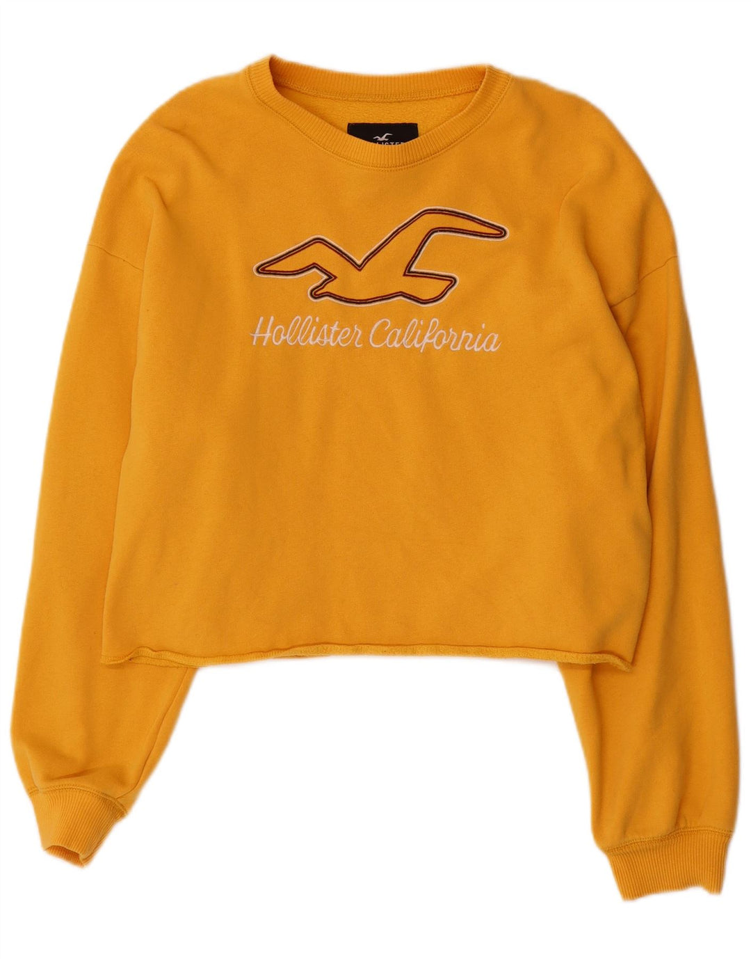Γυναικείο γραφικό φούτερ HOLLISTER Crop Jumper UK 14 μεσαίο κίτρινο βαμβακερό