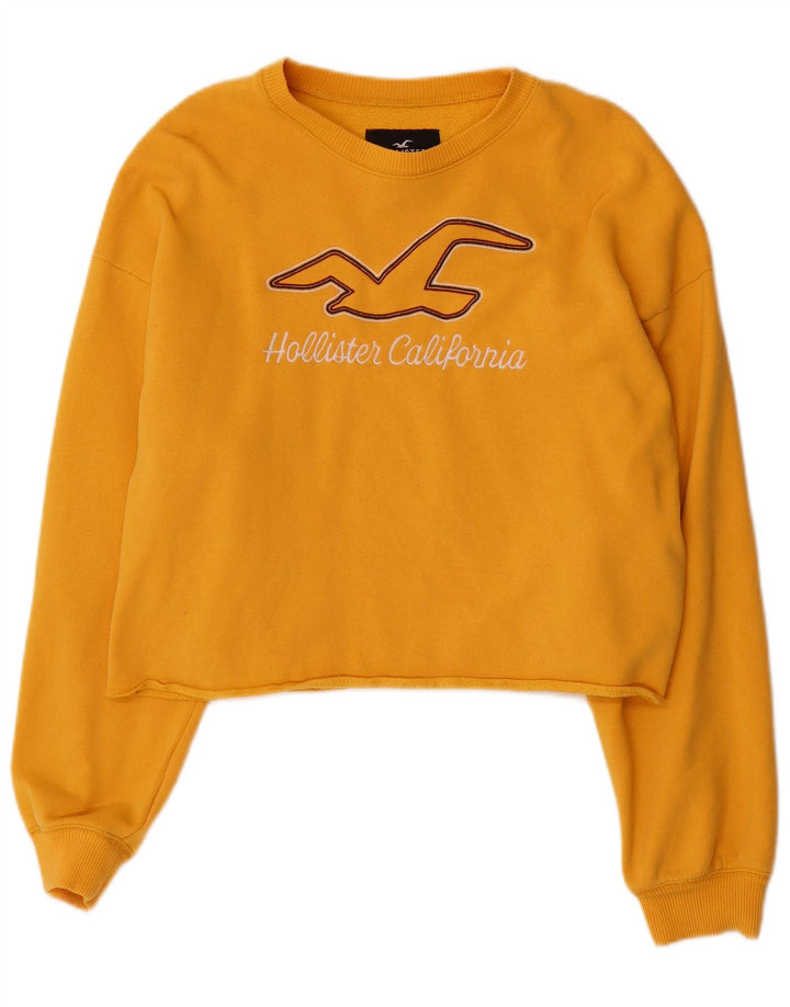 Γυναικείο γραφικό φούτερ HOLLISTER Crop Jumper UK 14 μεσαίο κίτρινο βαμβακερό