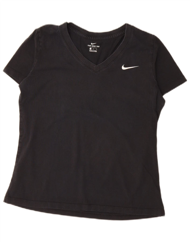 Γυναικείο T-Shirt Nike τοπ UK 14 μεσαίο μαύρο βαμβακερό