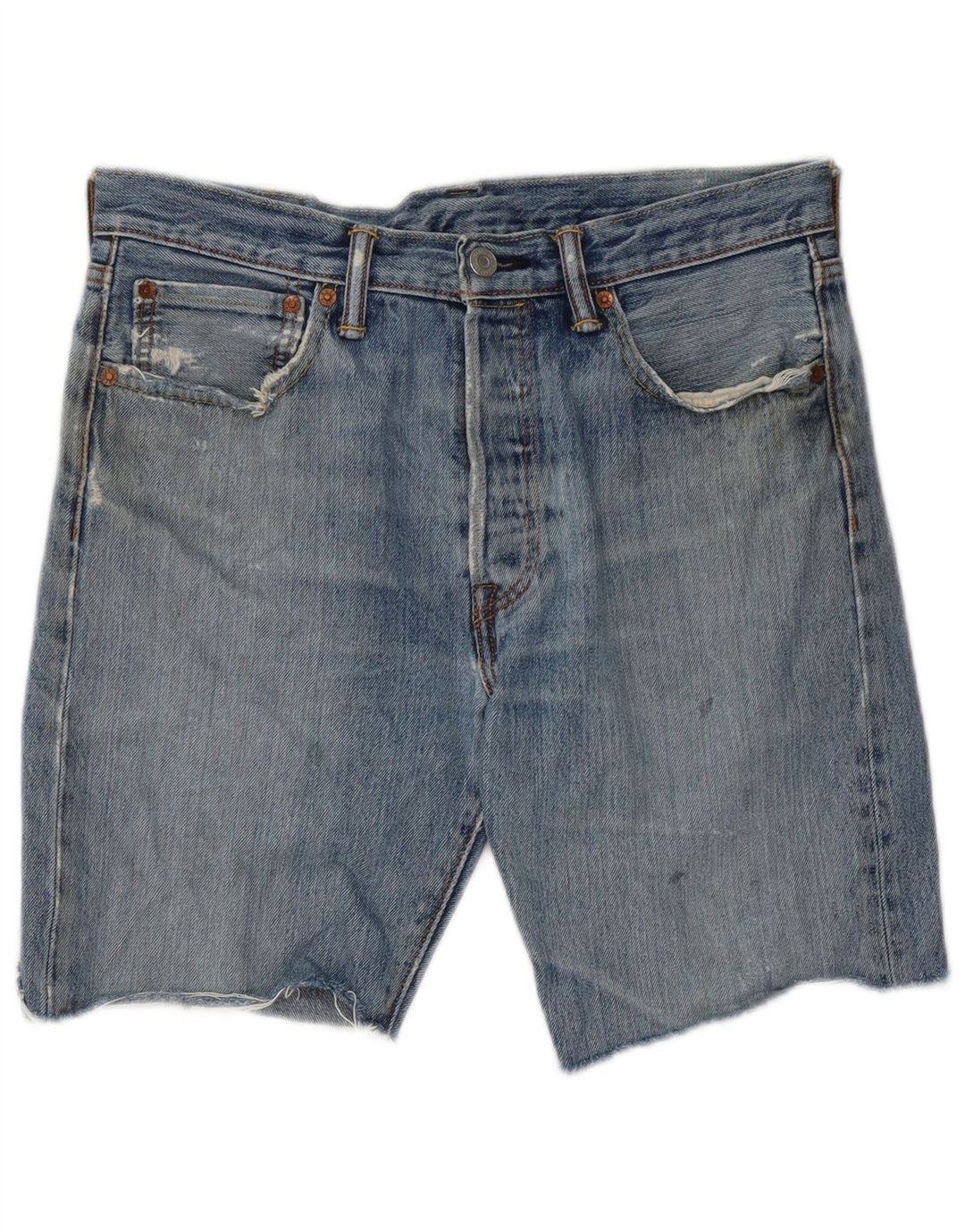 Levi's Mens 501 Distressed τζιν σορτς W32 μεσαίο μπλε βαμβακερό