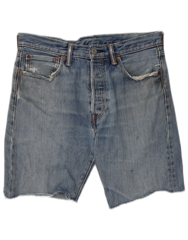 Levi's Mens 501 Distressed τζιν σορτς W32 μεσαίο μπλε βαμβακερό