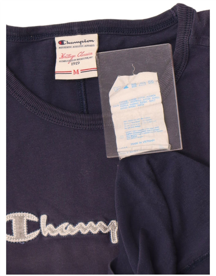 Champion Womens Graphic T-Shirt Top UK 12 Medium Navy Blue