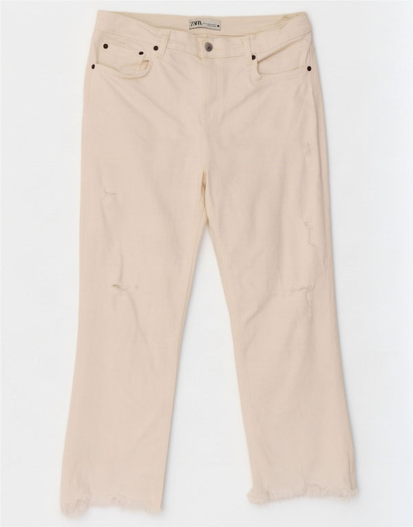 Zara Γυναικείο τζιν κουρεμένο με ταλαιπωρία EU 42 Large W32 L24 Λευκό βαμβακερό