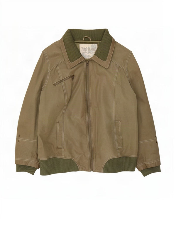 Ανδρικό δερμάτινο μπουφάν Zizzi UK 36 Small Khaki