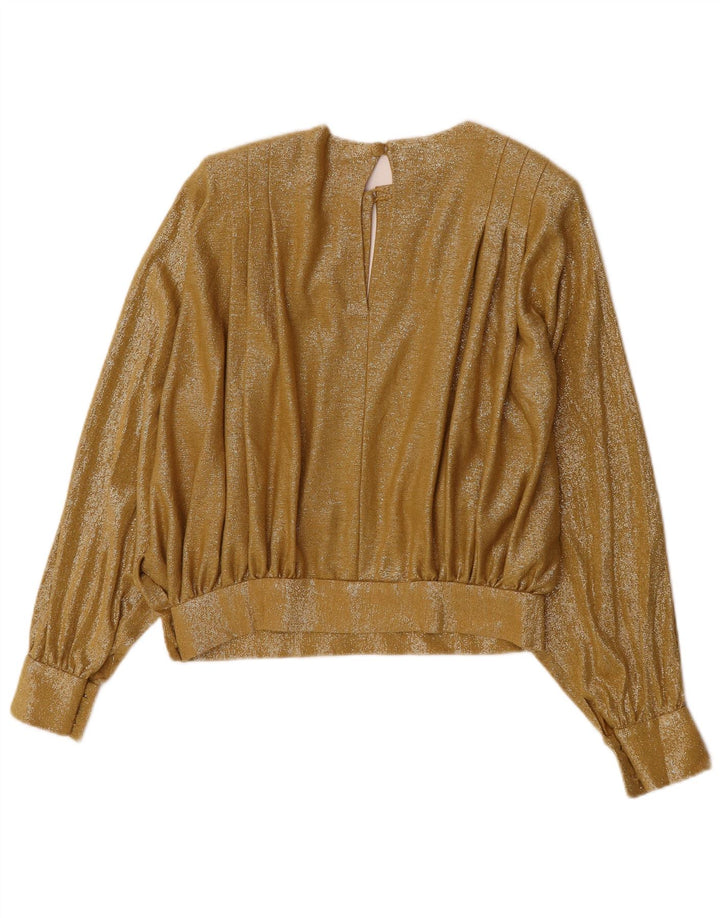 Vintage γυναικεία Crop μακρυμάνικη μπλούζα UK 12 Medium Gold