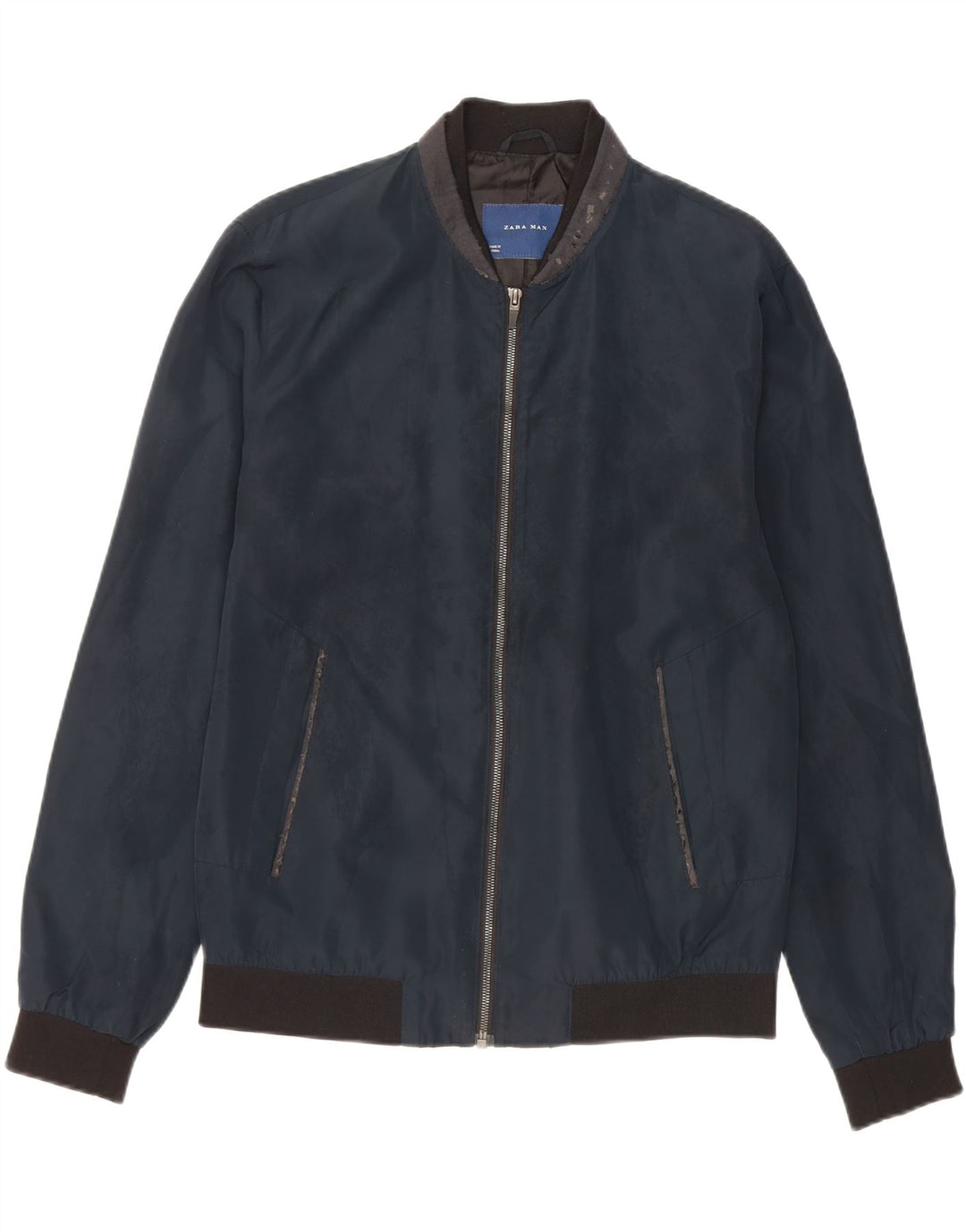 Zara Ανδρικό Bomber Jacket UK 40 Large Navy Blue Polyester