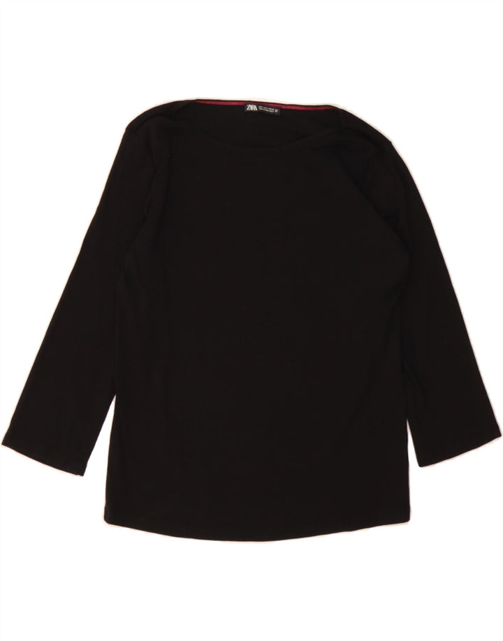 ZARA Womens Top 3/4 Sleeve UK 12 Medium Black Cotton Vintage Zara and Second-Hand Zara from Messina Hembry 
