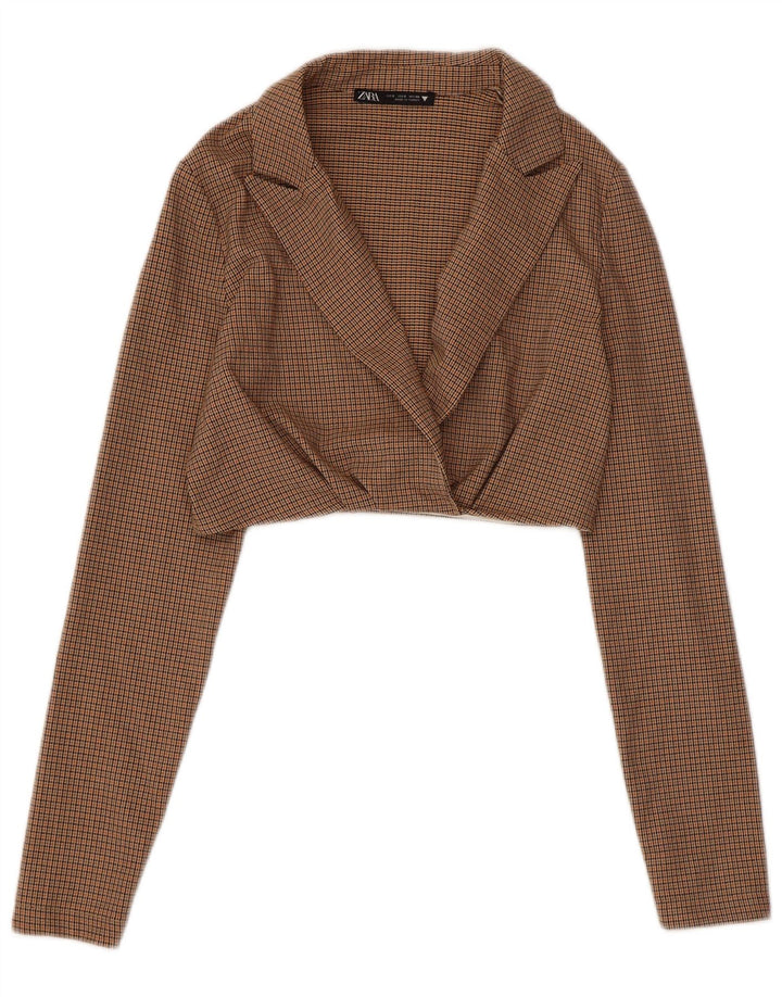 Zara Γυναικείο σακάκι blazer UK 10 Small Brown Check Polyester