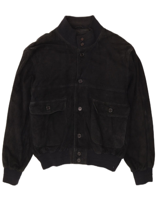 Vintage Ανδρικό Suede Bomber Jacket UK 40 Large Black Leather