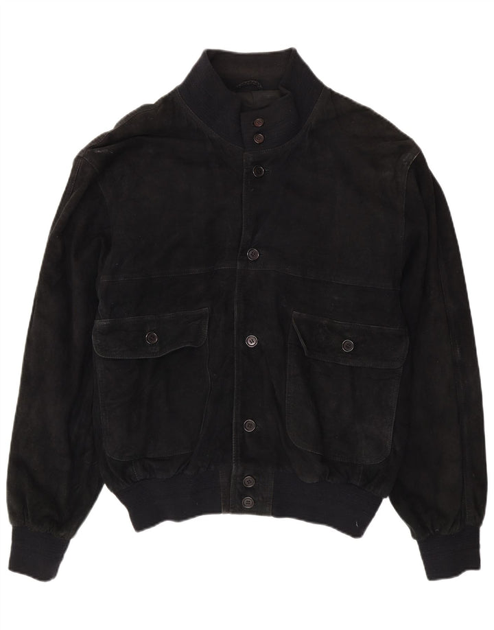 Vintage Ανδρικό Suede Bomber Jacket UK 40 Large Black Leather